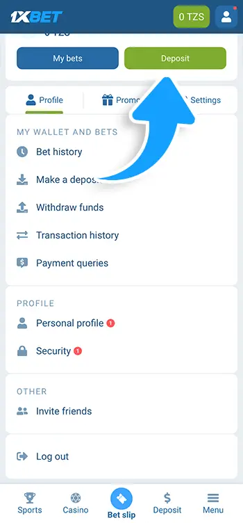 Step 2 - Head to the top menu and click on the Deposit button